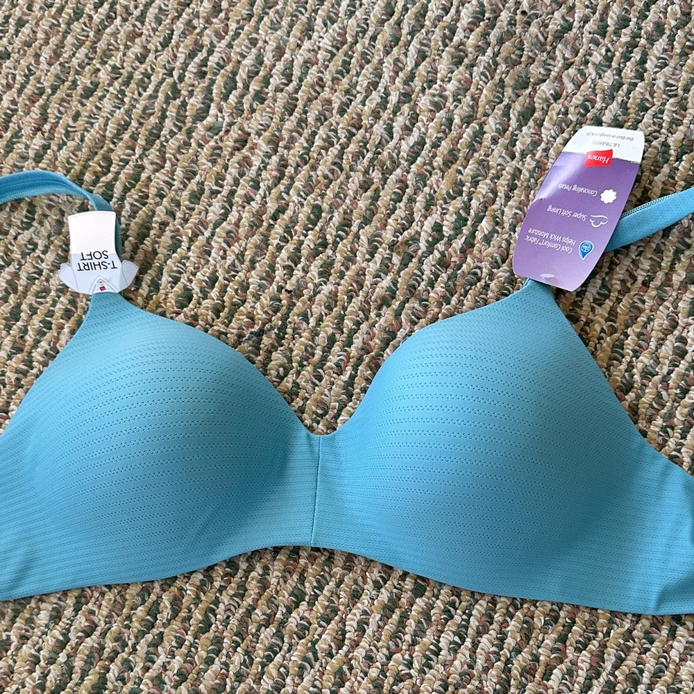 Hanes Comfort Stretch 38B Teal Blue T-Shirt Bra